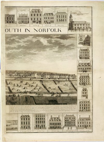 المنظر الغربي لمدينة يارموث في نورفولك ، منقوش بواسطة جون هاريس (fl.1686-1740) (انظر أيضًا 241066،241067) بواسطة J. Corbridge